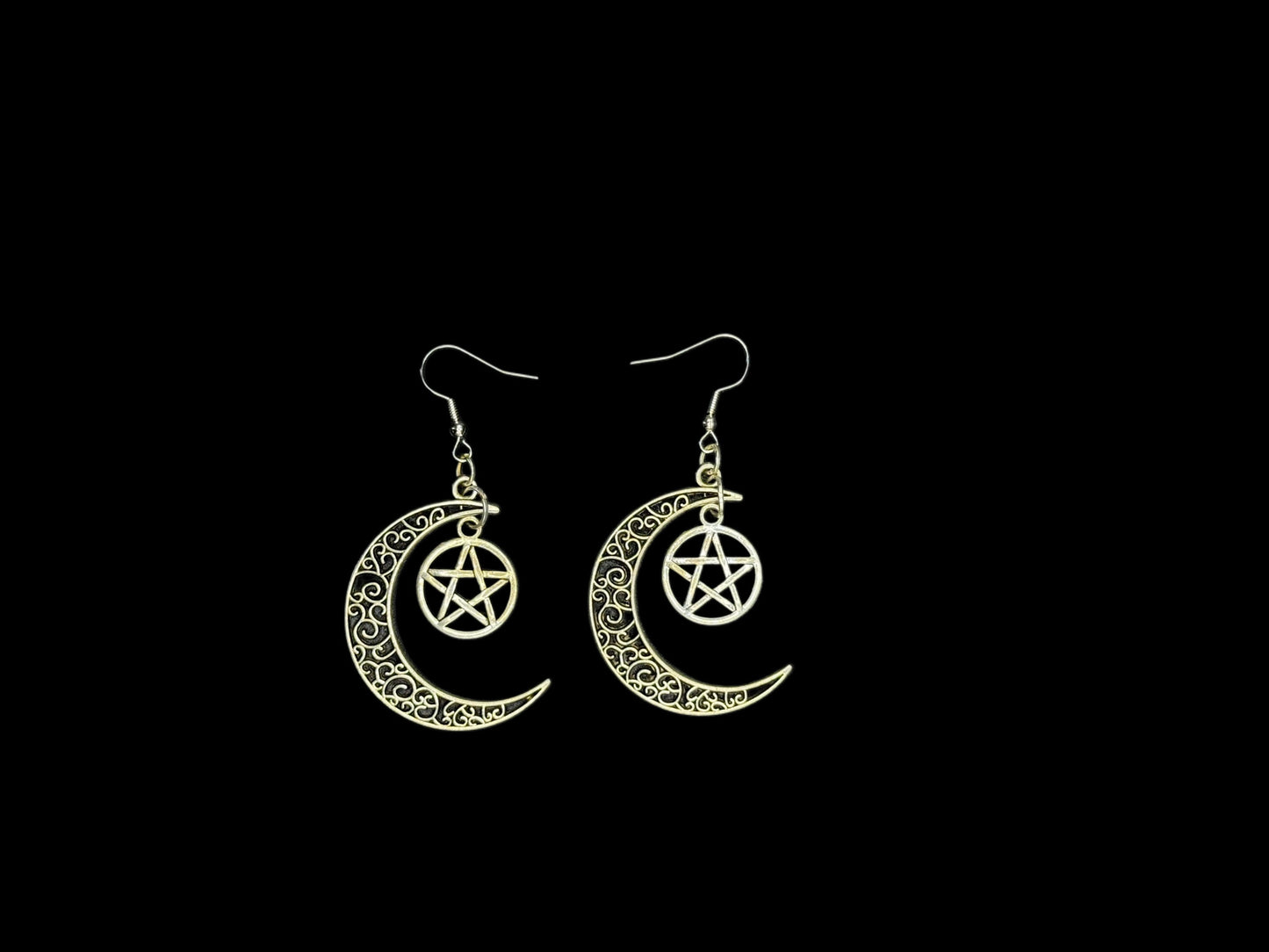 Boucles d’oreille lune et pentagramme